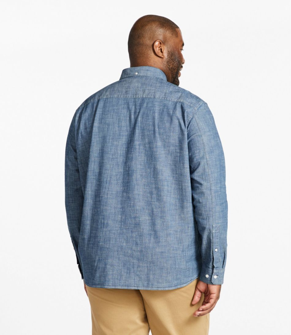 Long-Sleeve Men's Comfort Stretch® Chambray Shirt Traditional Untucked Fit