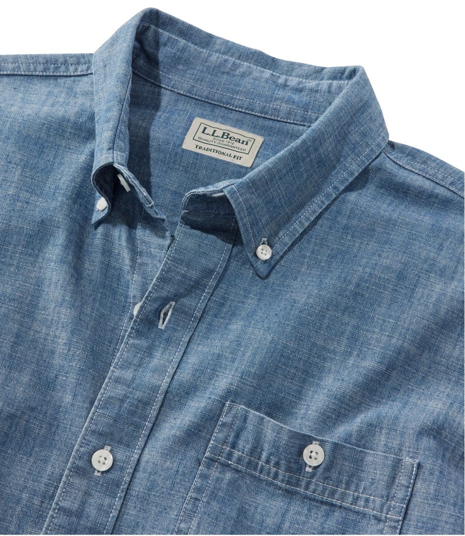 Long-Sleeve Men's Comfort Stretch® Chambray Shirt Traditional Untucked Fit