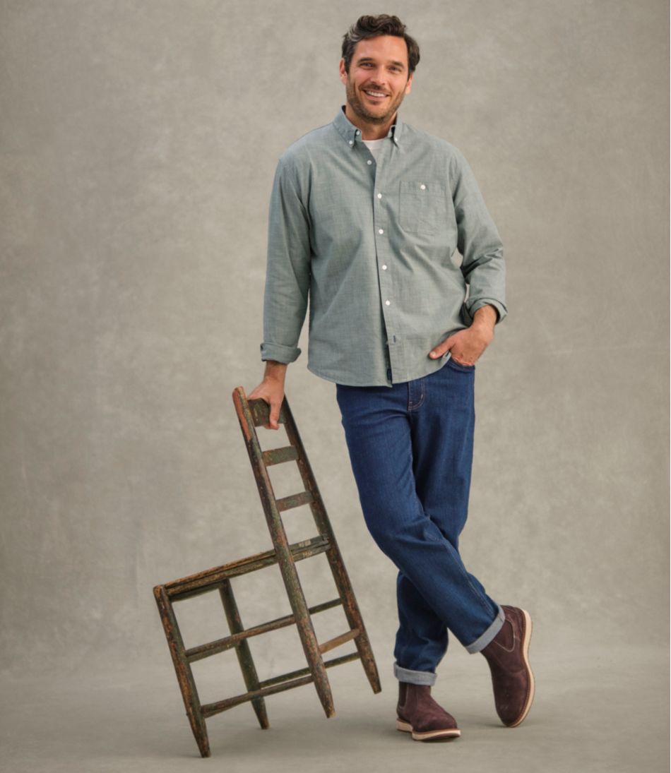 Long-Sleeve Men's Comfort Stretch® Chambray Shirt Traditional Untucked Fit