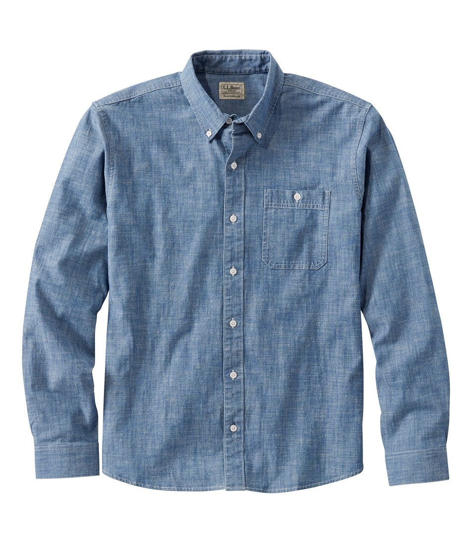 Long-Sleeve Men's Comfort Stretch® Chambray Shirt Traditional Untucked Fit