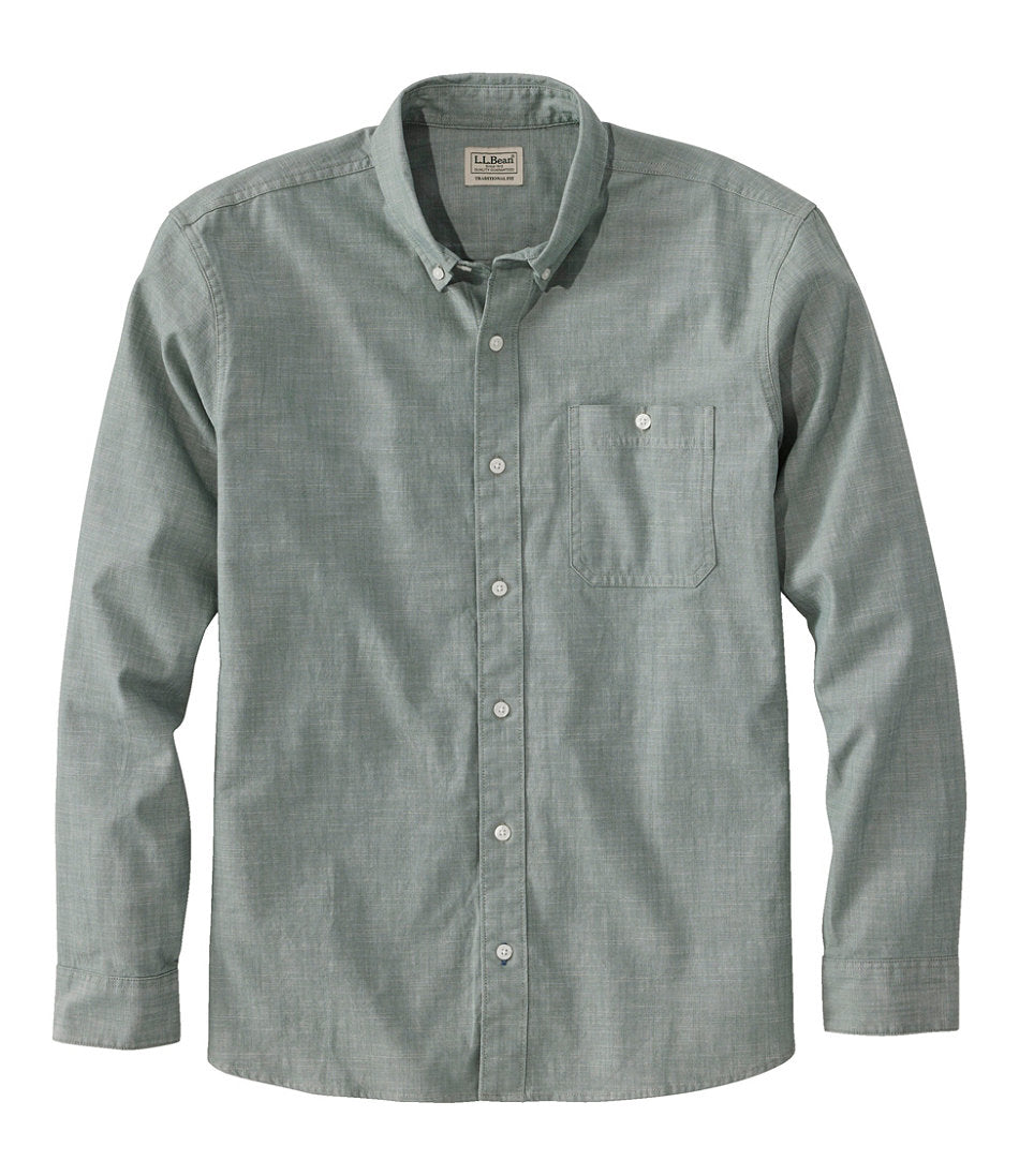 Long-Sleeve Men's Comfort Stretch® Chambray Shirt Traditional Untucked Fit