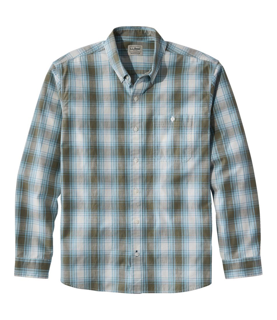 Print Traditional Untucked Fit Long-Sleeve Men's Comfort Stretch® Chambray Shirt