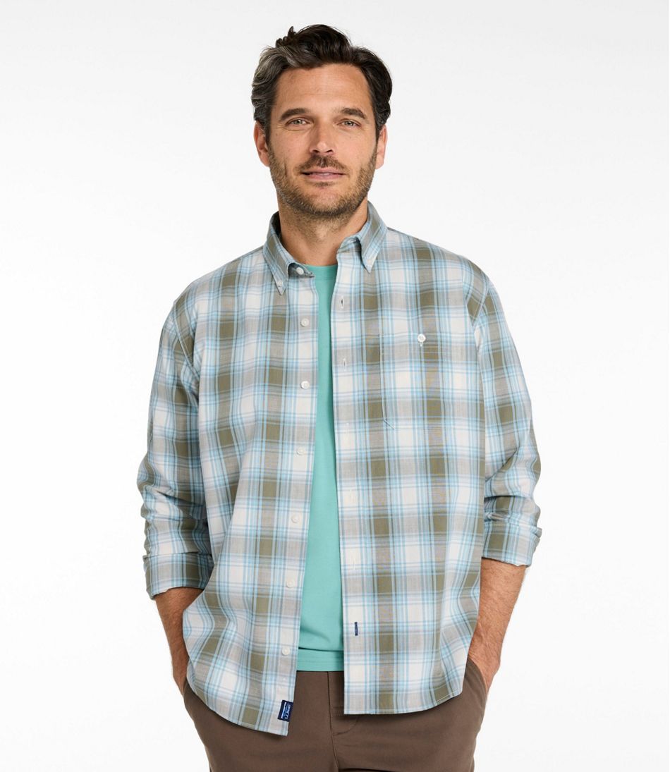 Print Traditional Untucked Fit Long-Sleeve Men's Comfort Stretch® Chambray Shirt