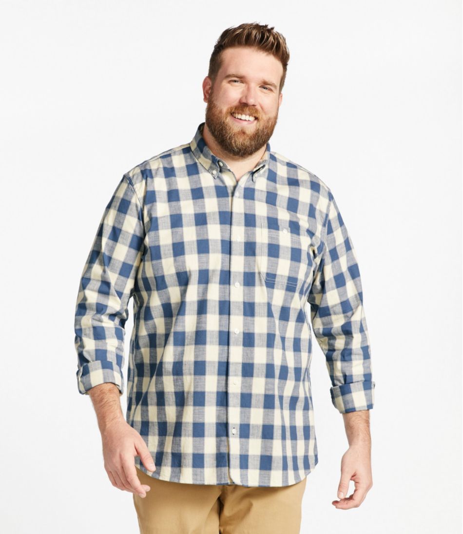 Print Traditional Untucked Fit Long-Sleeve Men's Comfort Stretch® Chambray Shirt