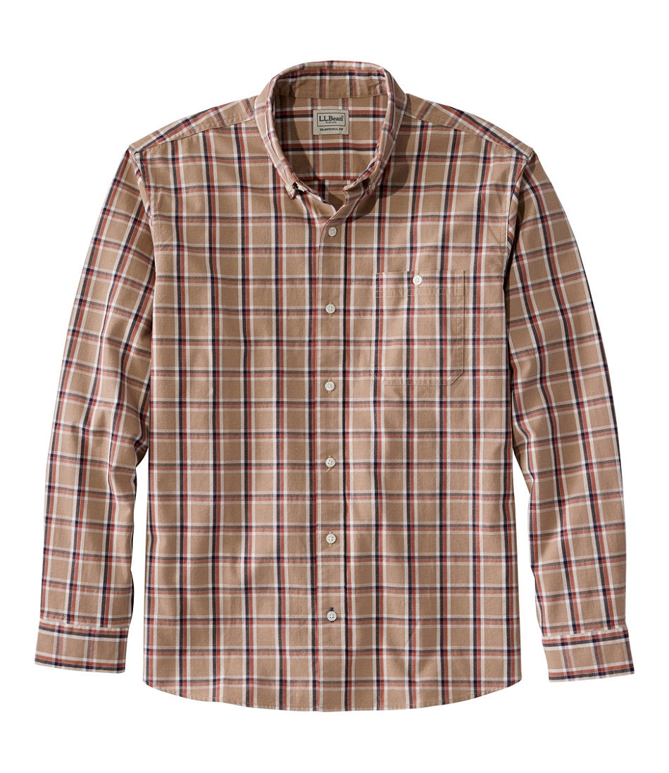 Print Traditional Untucked Fit Long-Sleeve Men's Comfort Stretch® Chambray Shirt