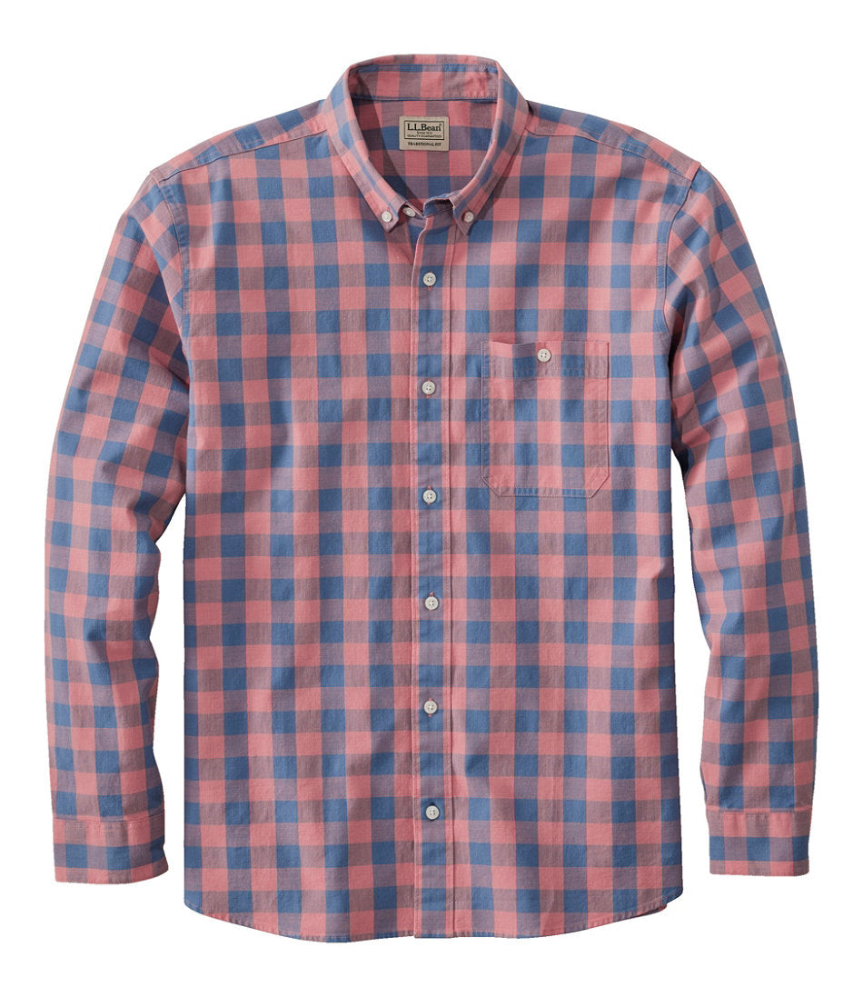 Print Traditional Untucked Fit Long-Sleeve Men's Comfort Stretch® Chambray Shirt