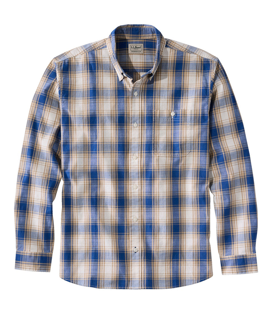 Print Traditional Untucked Fit Long-Sleeve Men's Comfort Stretch® Chambray Shirt