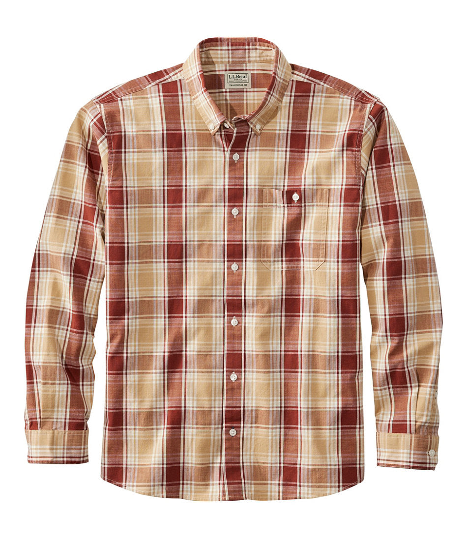 Print Traditional Untucked Fit Long-Sleeve Men's Comfort Stretch® Chambray Shirt