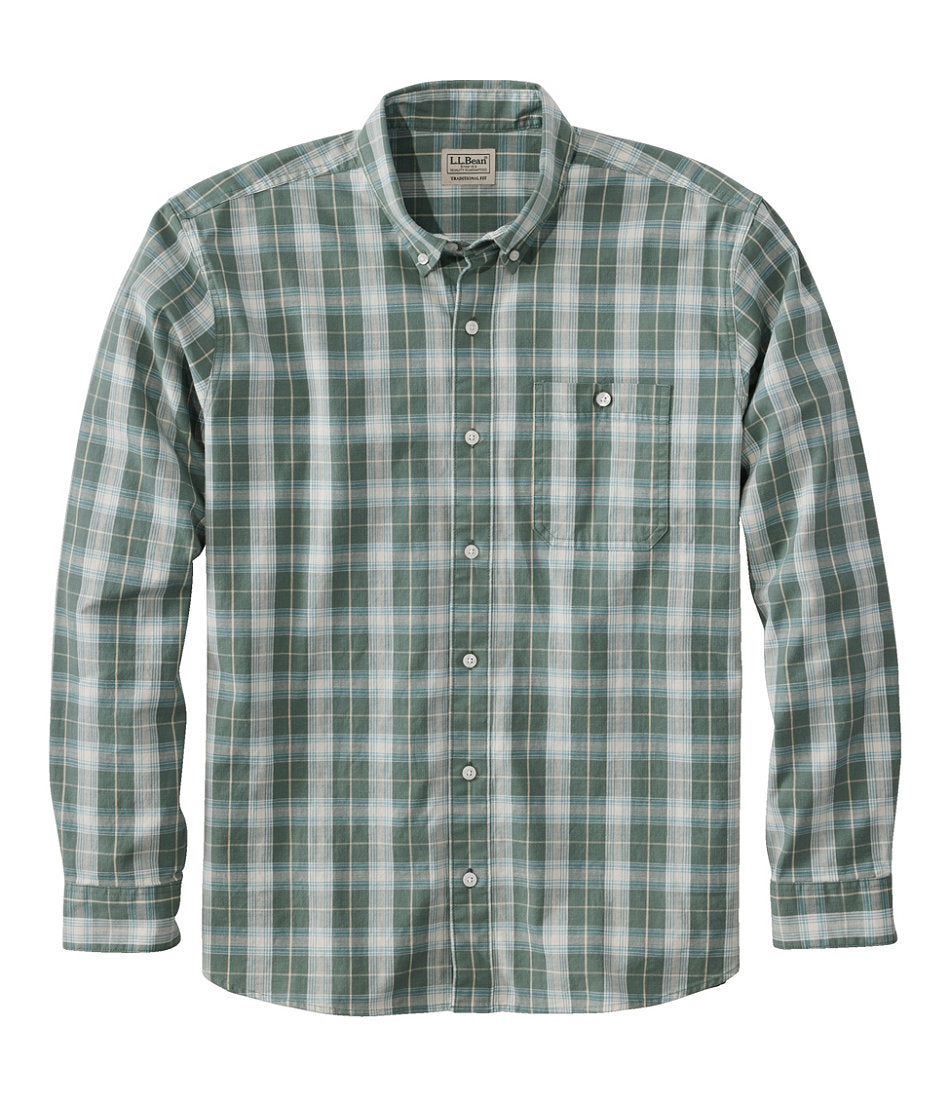 Print Traditional Untucked Fit Long-Sleeve Men's Comfort Stretch® Chambray Shirt