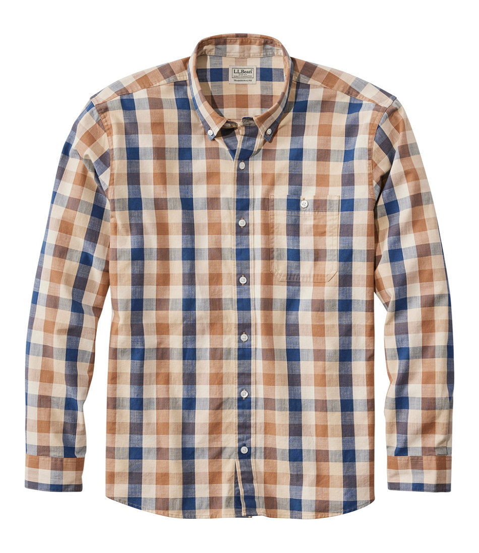 Print Traditional Untucked Fit Long-Sleeve Men's Comfort Stretch® Chambray Shirt