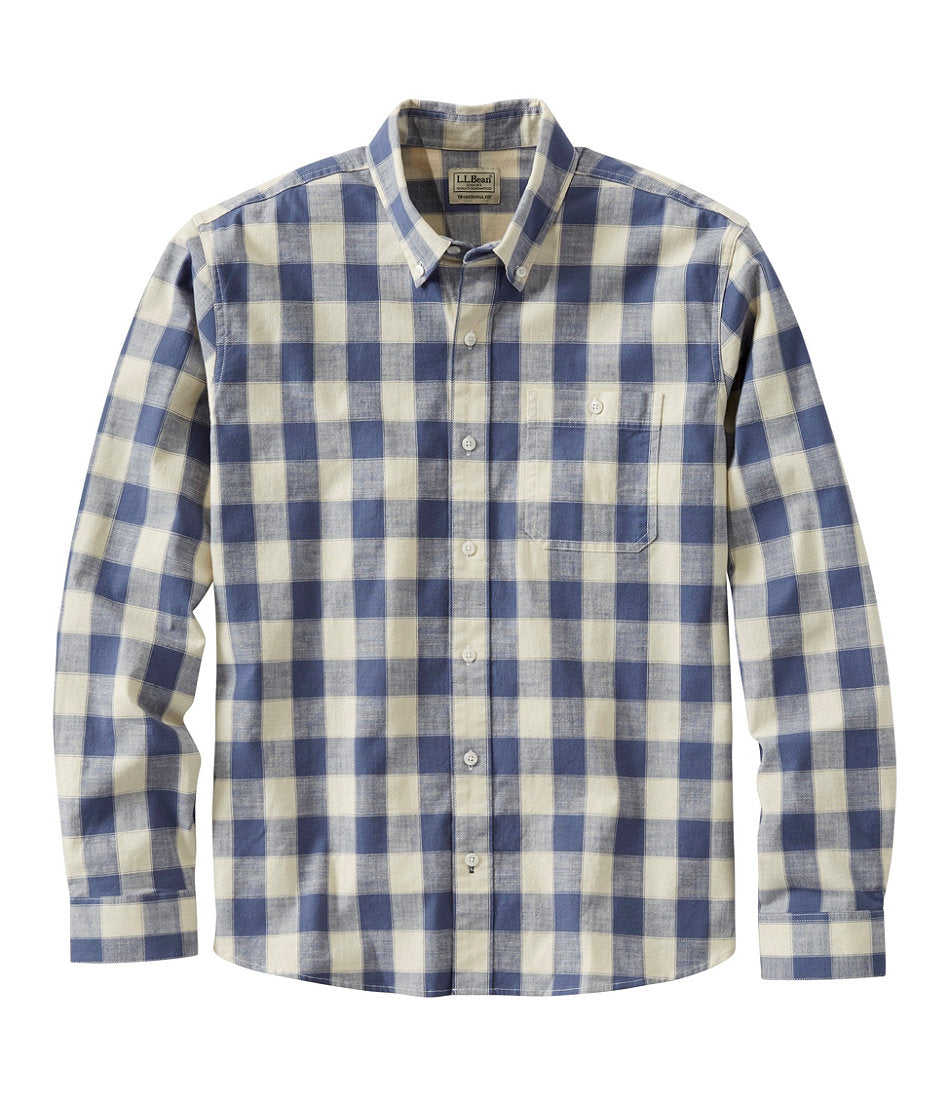 Print Traditional Untucked Fit Long-Sleeve Men's Comfort Stretch® Chambray Shirt