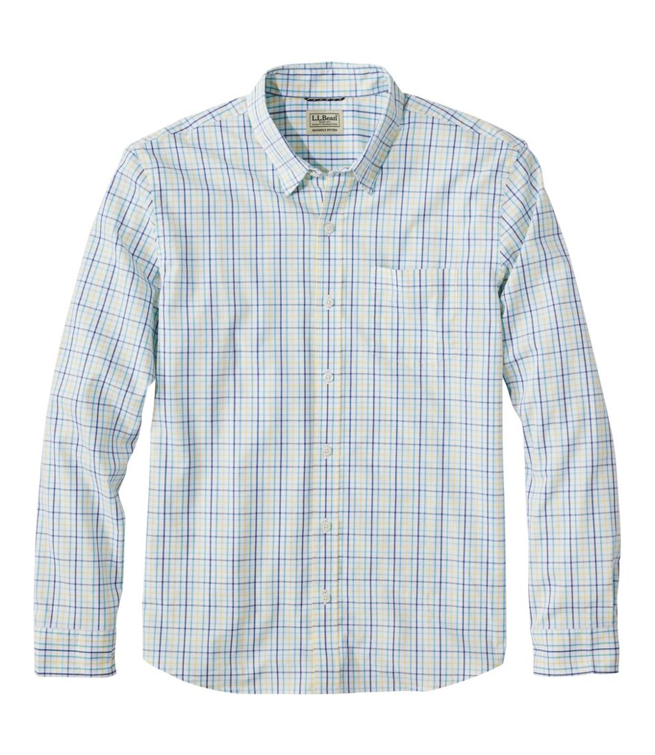 Long-Sleeve Men's Comfort Stretch Performance® Shirt Plaid Slightly Fitted Untucked Fit