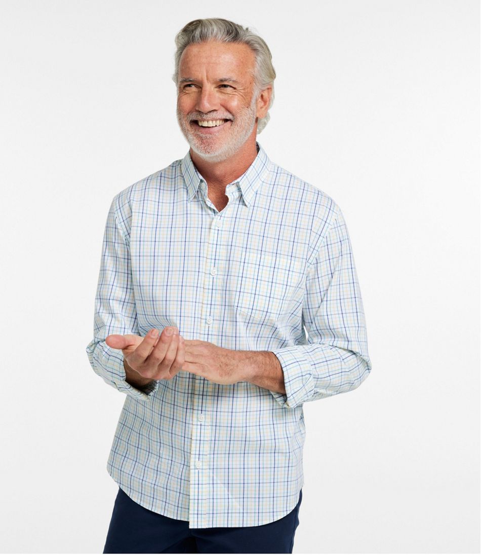 Long-Sleeve Men's Comfort Stretch Performance® Shirt Plaid Slightly Fitted Untucked Fit