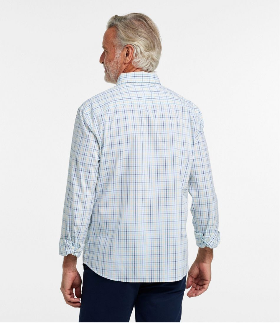 Long-Sleeve Men's Comfort Stretch Performance® Shirt Plaid Slightly Fitted Untucked Fit