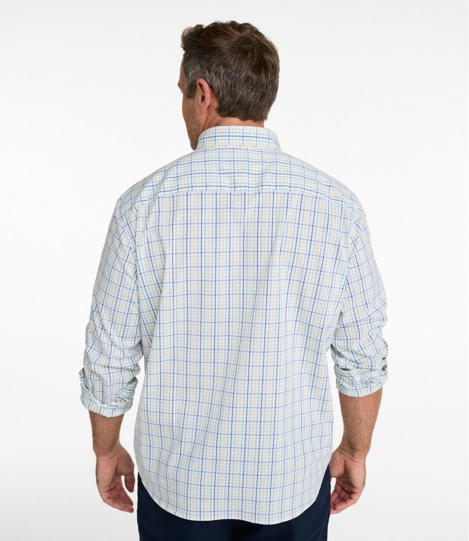 Long-Sleeve Men's Comfort Stretch Performance® Shirt Plaid Slightly Fitted Untucked Fit