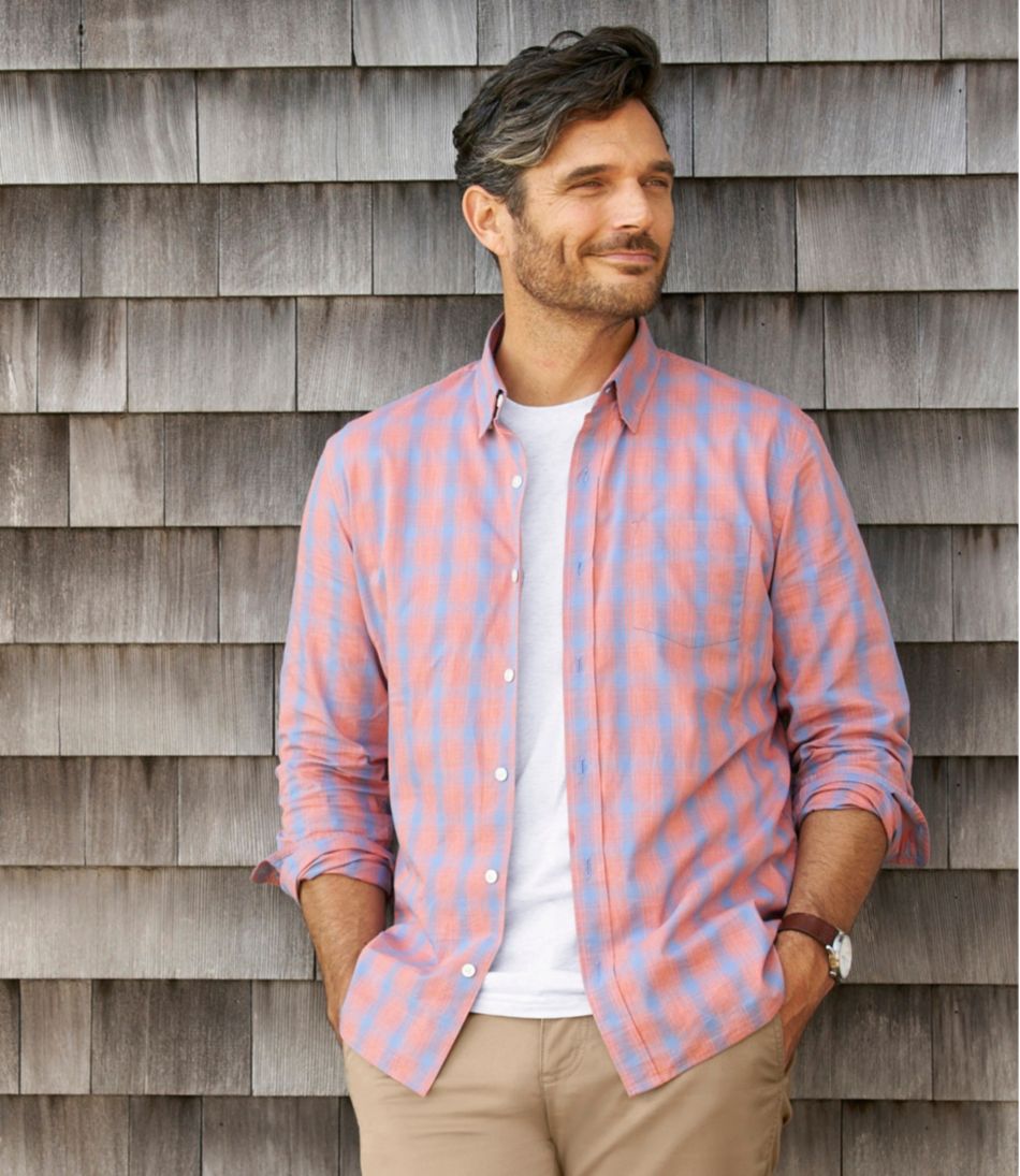 Long-Sleeve Men's Comfort Stretch Performance® Shirt Plaid Slightly Fitted Untucked Fit