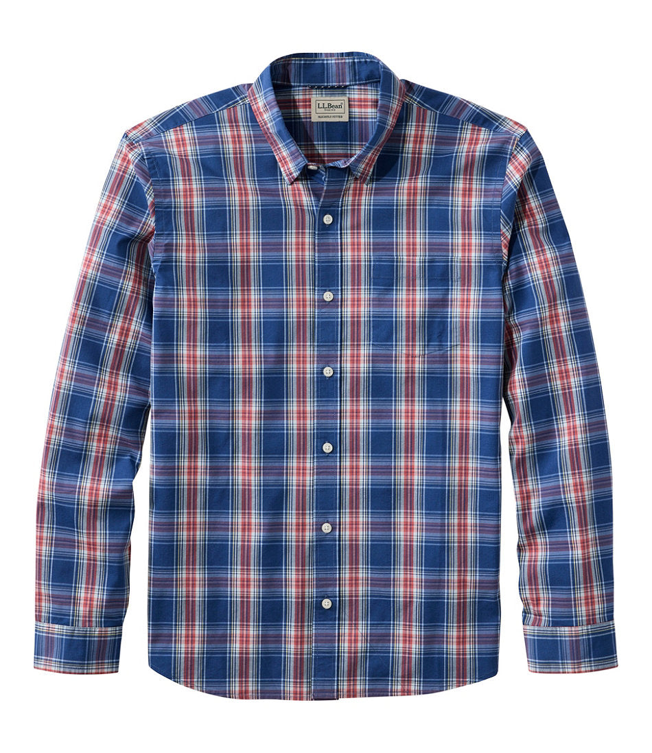 Long-Sleeve Men's Comfort Stretch Performance® Shirt Plaid Slightly Fitted Untucked Fit