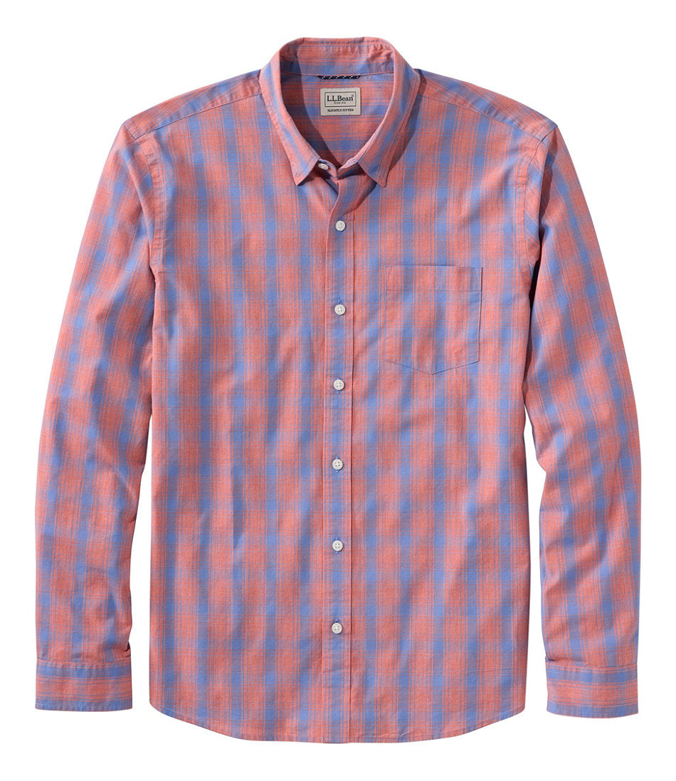 Long-Sleeve Men's Comfort Stretch Performance® Shirt Plaid Slightly Fitted Untucked Fit