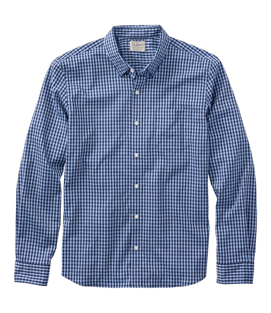 Long-Sleeve Men's Comfort Stretch Performance® Shirt Plaid Slightly Fitted Untucked Fit