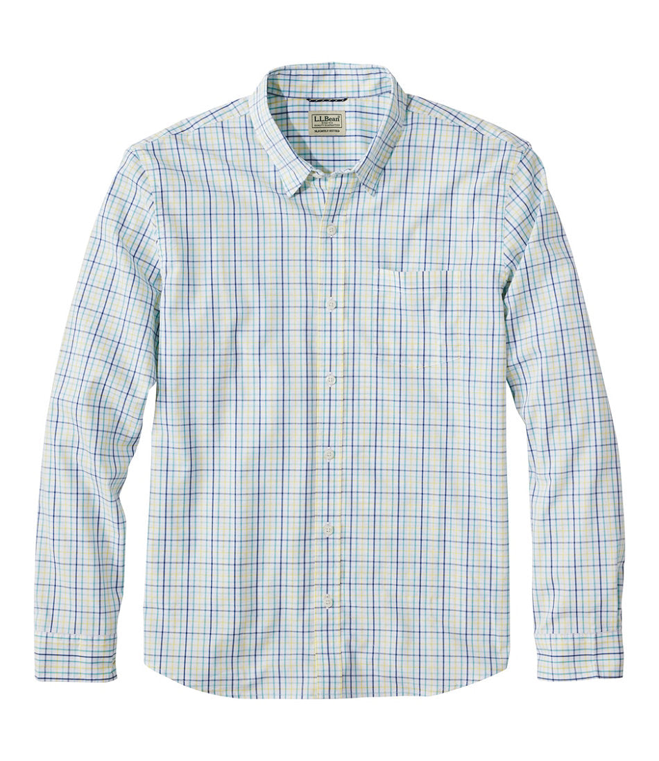 Long-Sleeve Men's Comfort Stretch Performance® Shirt Plaid Slightly Fitted Untucked Fit