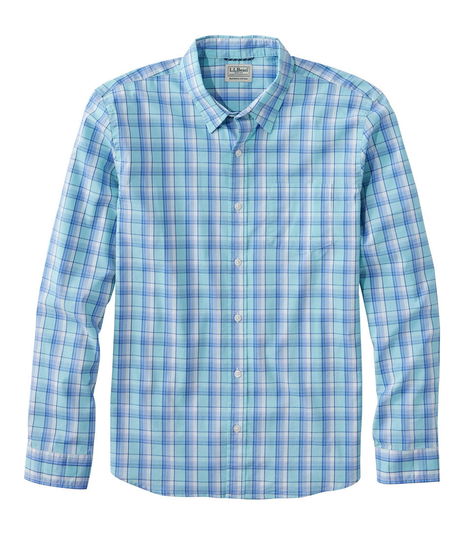 Long-Sleeve Men's Comfort Stretch Performance® Shirt Plaid Slightly Fitted Untucked Fit