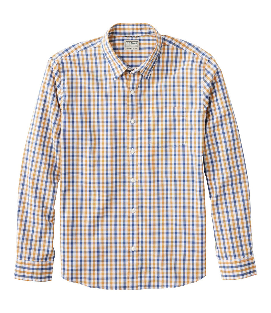 Long-Sleeve Men's Comfort Stretch Performance® Shirt Plaid Slightly Fitted Untucked Fit