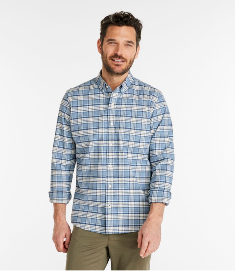 Plaid Men's Comfort Stretch® Oxford Shirt Slightly Fitted Untucked Fit