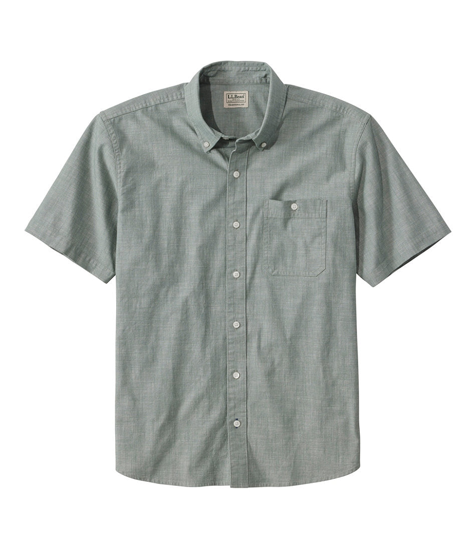 Traditional Untucked Fit Short-Sleeve Men's Comfort Stretch® Chambray Shirt