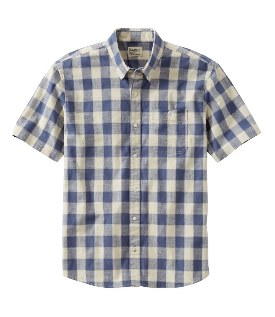 Men's Comfort Stretch® Chambray Shirt Plaid Short-Sleeve Traditional Untucked Fit