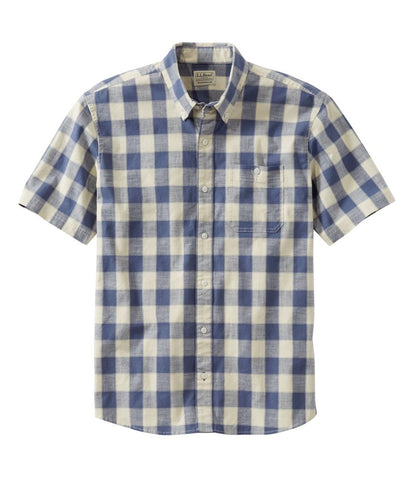 Men's Comfort Stretch® Chambray Shirt, Traditional Untucked Fit, Short-Sleeve, Plaid