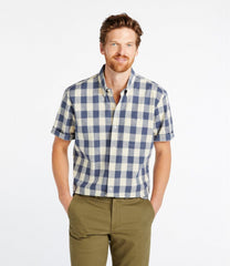 Men's Comfort Stretch® Chambray Shirt Plaid Short-Sleeve Traditional Untucked Fit