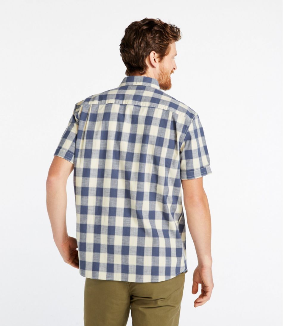 Men's Comfort Stretch® Chambray Shirt Plaid Short-Sleeve Traditional Untucked Fit