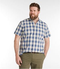 Men's Comfort Stretch® Chambray Shirt Plaid Short-Sleeve Traditional Untucked Fit