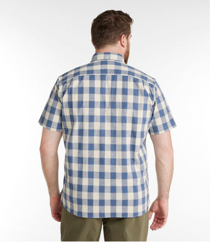 Men's Comfort Stretch® Chambray Shirt, Traditional Untucked Fit, Short-Sleeve, Plaid
