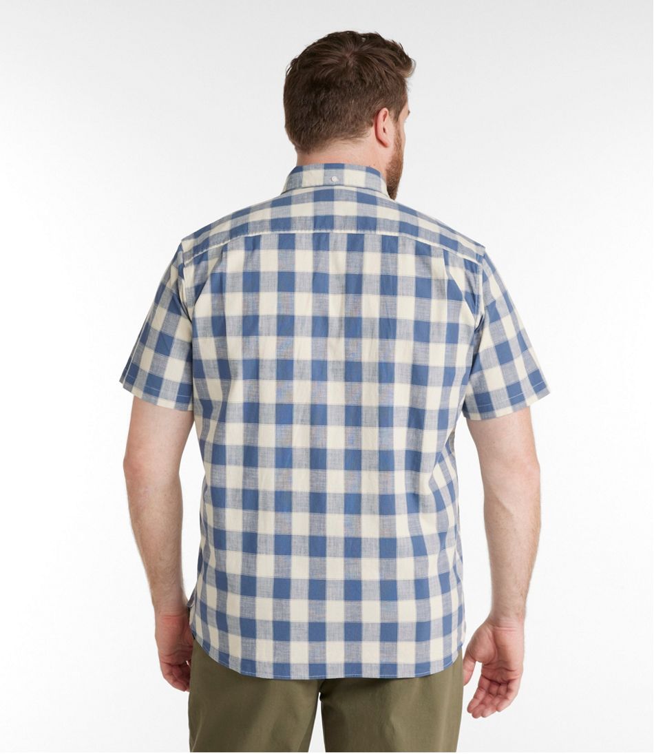 Men's Comfort Stretch® Chambray Shirt Plaid Short-Sleeve Traditional Untucked Fit