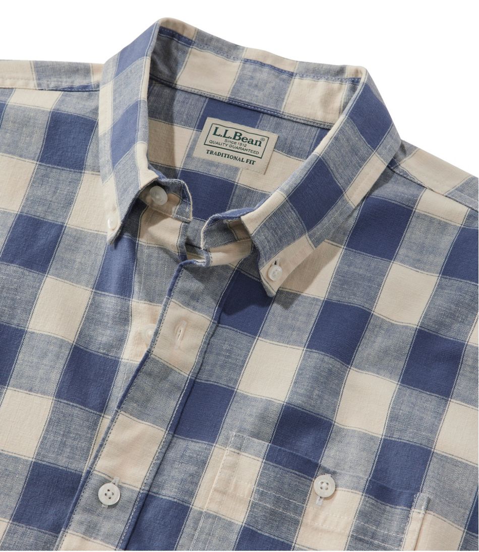 Men's Comfort Stretch® Chambray Shirt Plaid Short-Sleeve Traditional Untucked Fit