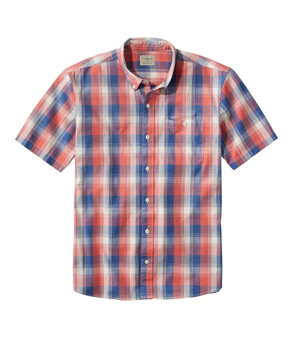 Men's Comfort Stretch® Chambray Shirt Plaid Short-Sleeve Traditional Untucked Fit