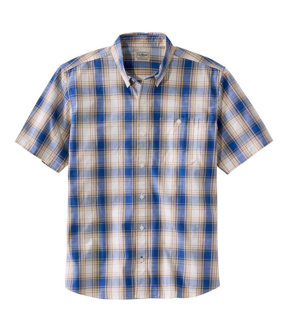 Men's Comfort Stretch® Chambray Shirt Plaid Short-Sleeve Traditional Untucked Fit