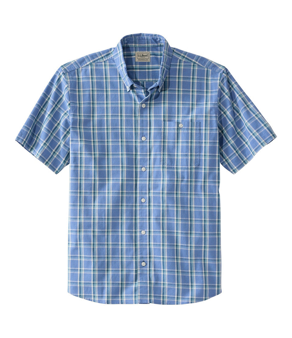 Men's Comfort Stretch® Chambray Shirt Plaid Short-Sleeve Traditional Untucked Fit
