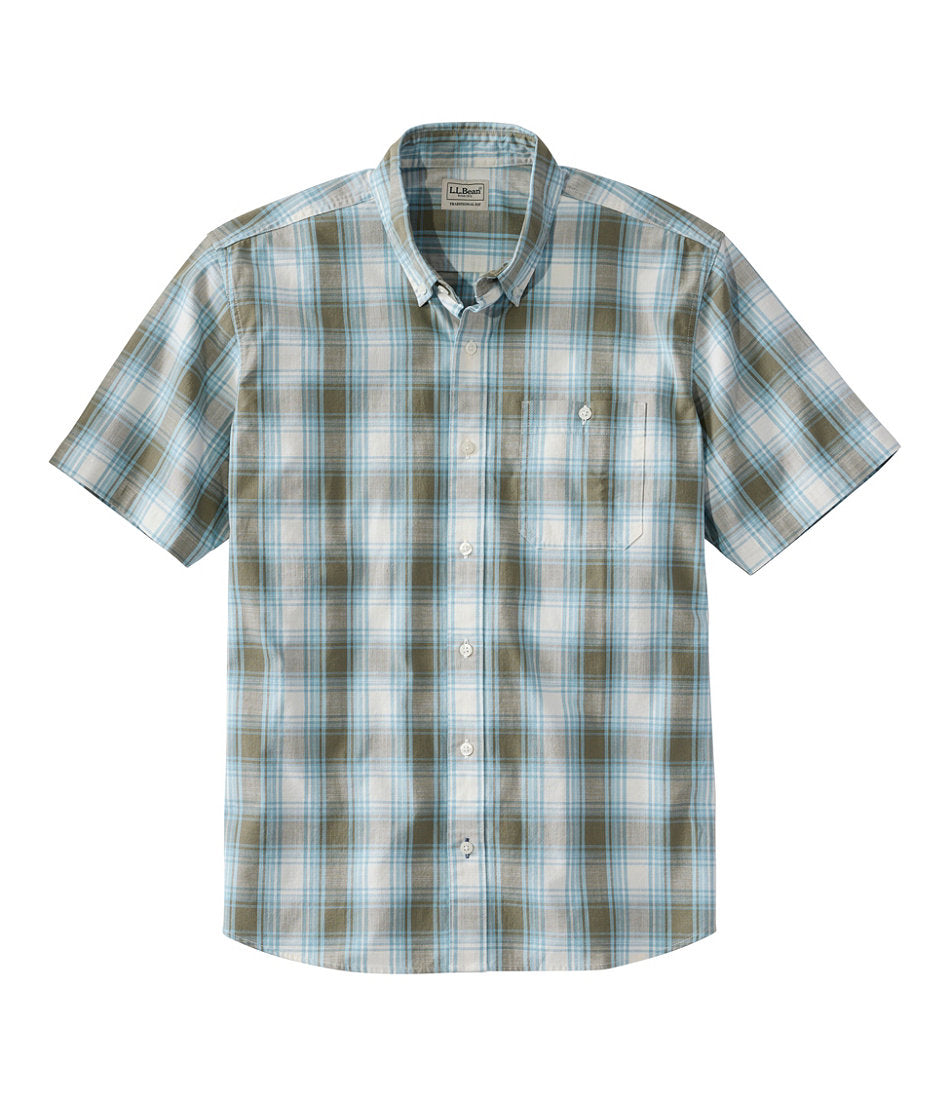 Men's Comfort Stretch® Chambray Shirt Plaid Short-Sleeve Traditional Untucked Fit