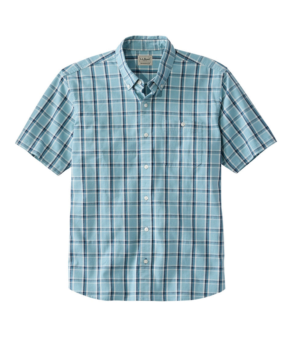 Men's Comfort Stretch® Chambray Shirt Plaid Short-Sleeve Traditional Untucked Fit
