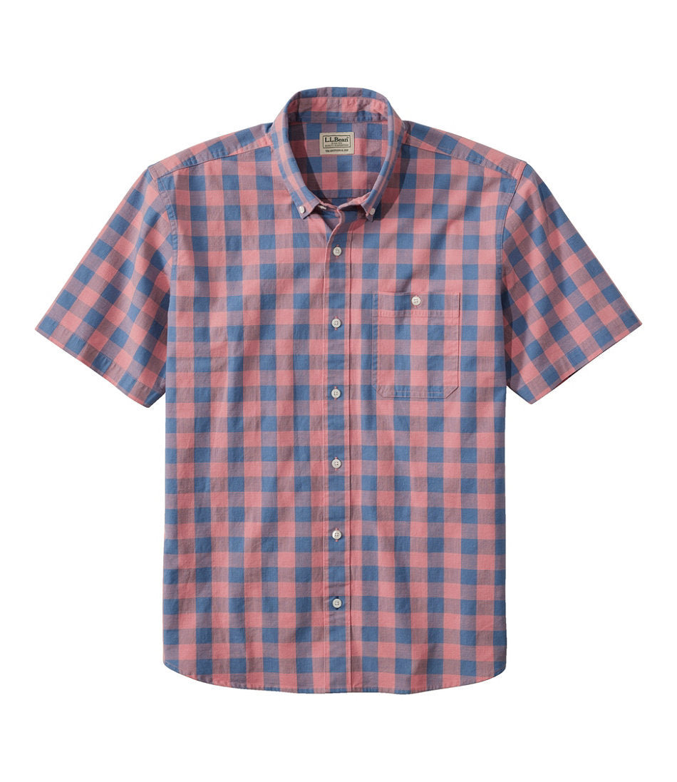 Men's Comfort Stretch® Chambray Shirt Plaid Short-Sleeve Traditional Untucked Fit
