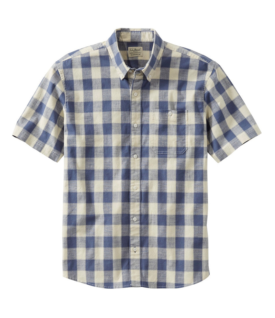 Men's Comfort Stretch® Chambray Shirt Plaid Short-Sleeve Traditional Untucked Fit