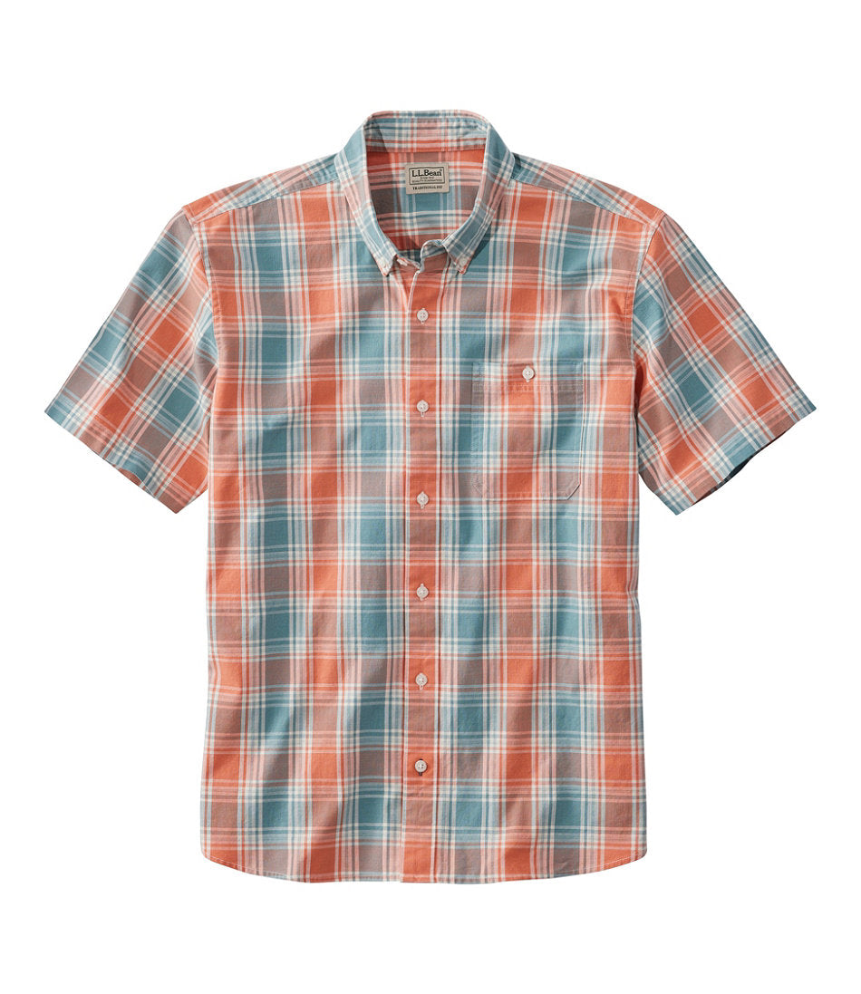 Men's Comfort Stretch® Chambray Shirt Plaid Short-Sleeve Traditional Untucked Fit