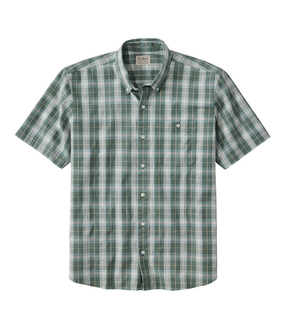 Men's Comfort Stretch® Chambray Shirt Plaid Short-Sleeve Traditional Untucked Fit