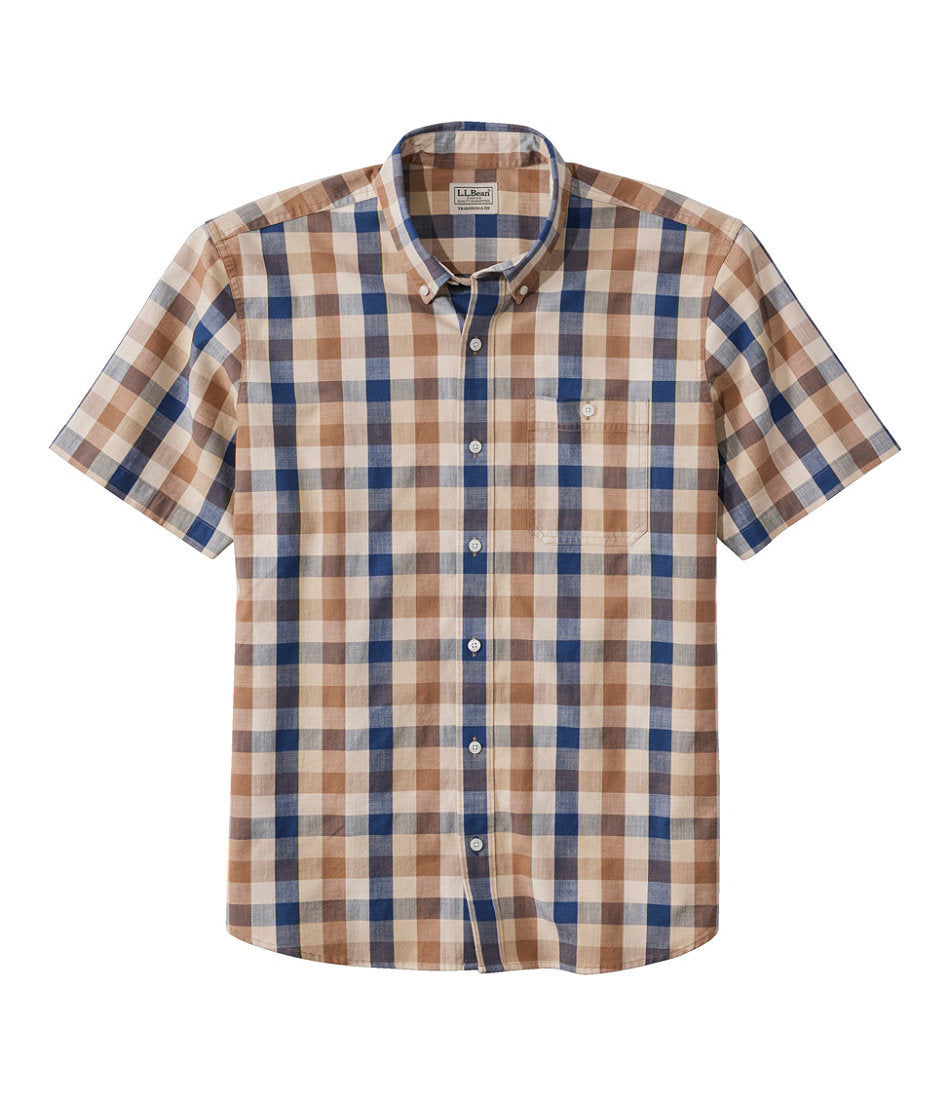 Men's Comfort Stretch® Chambray Shirt Plaid Short-Sleeve Traditional Untucked Fit