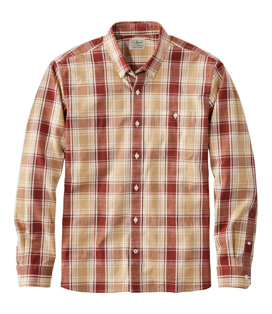 Men's Comfort Stretch® Chambray Shirt Slightly Fitted Untucked Fit Long-Sleeve Plaid