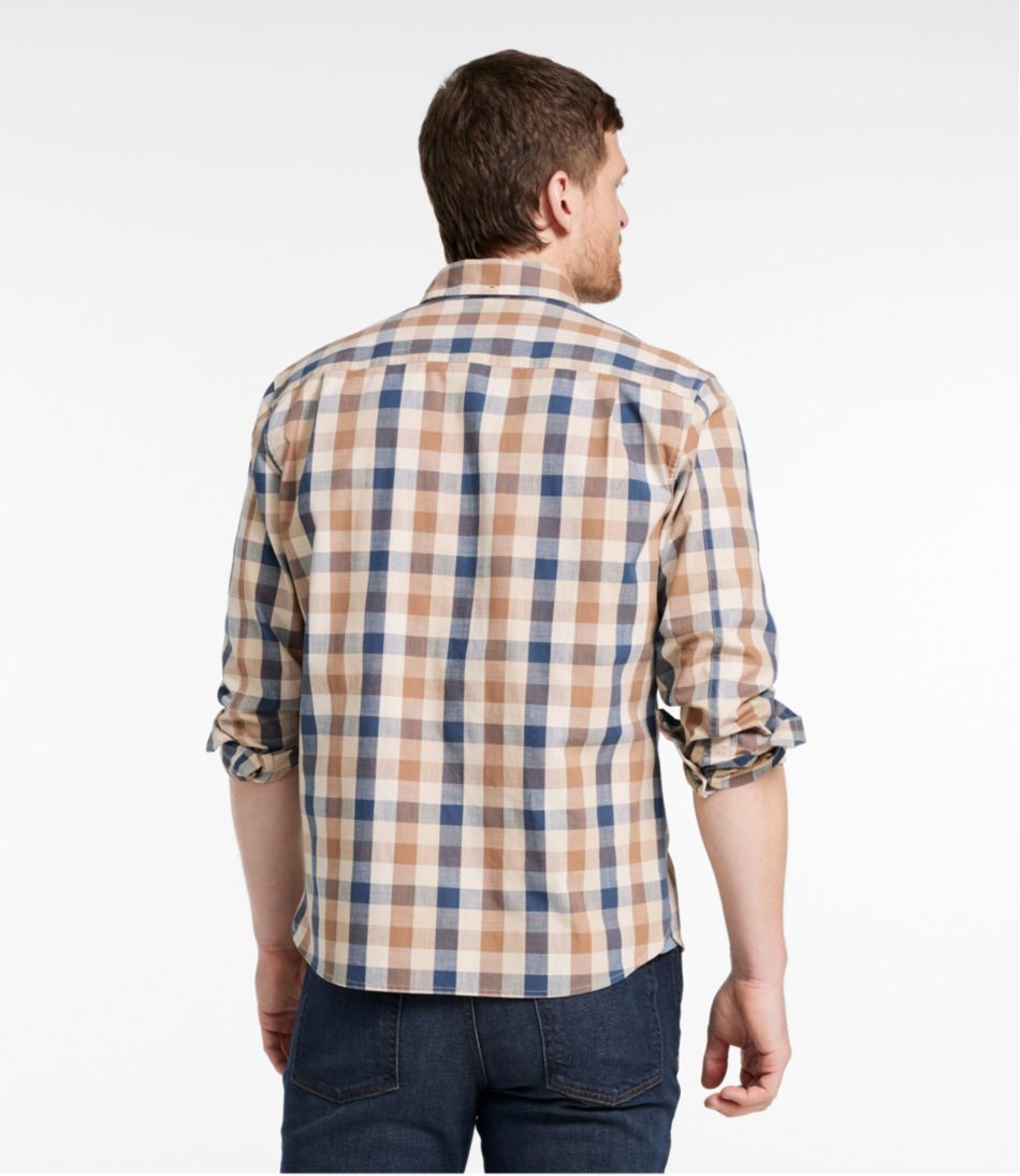 Men's Comfort Stretch® Chambray Shirt Slightly Fitted Untucked Fit Long-Sleeve Plaid