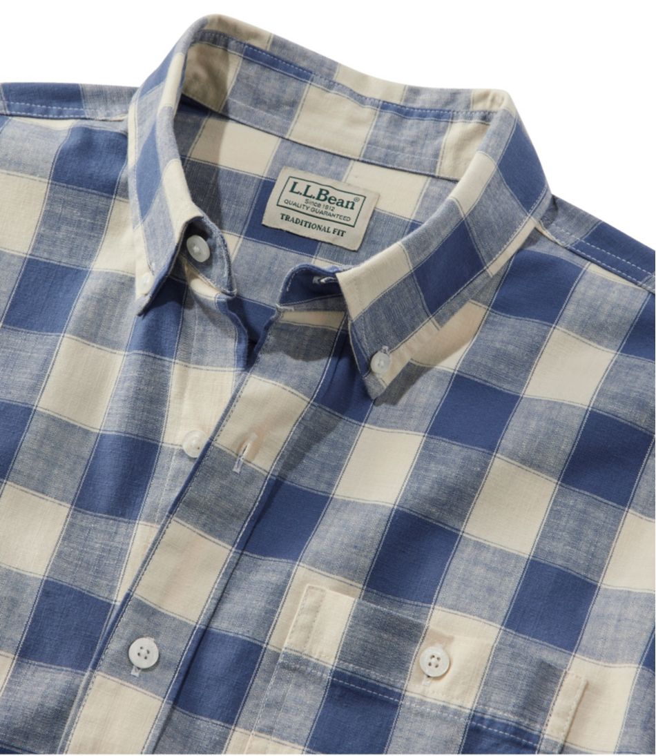Men's Comfort Stretch® Chambray Shirt Slightly Fitted Untucked Fit Long-Sleeve Plaid