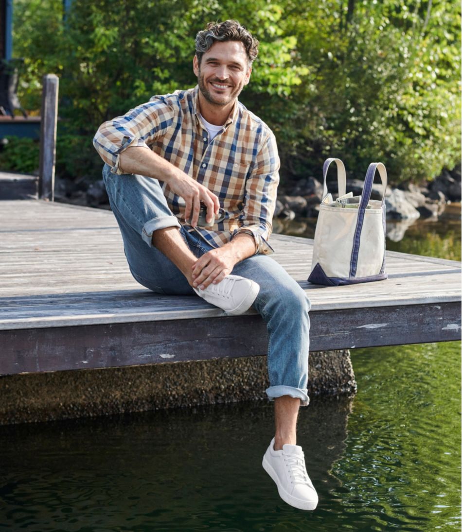 Men's Comfort Stretch® Chambray Shirt Slightly Fitted Untucked Fit Long-Sleeve Plaid